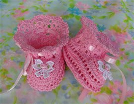 venise bow crochet lace booties pink a
