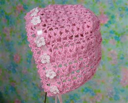 pink flowers crochet lace bonnet pink