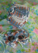venise rose blue ruffled crochet lace booties+bonnet