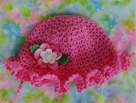 rose crochet lace ruffled bonnet hat pink