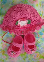 venise rose pink crochet lace mary jane booties+hat
