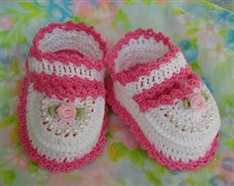 pink rose pearls crochet mary jane booties pink white b