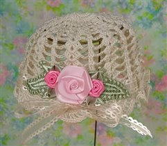 VENICE Leaves Pink Roses Ecru Crochet Hat Bonnet