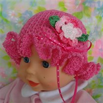 Pink Flower Ruffled Baby Newborn Crochet Lace Bonnet Hat b