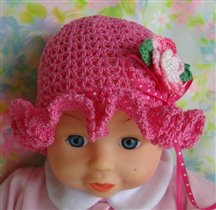 Pink Flower Ruffled Baby Newborn Crochet Lace Bonnet Hat a