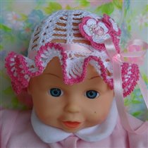 Pink White Flowers Ruffles Preemy Newborn Crochet Hat Bonnet a