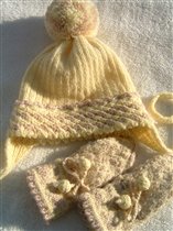 cream & coffe baby hat & mittens