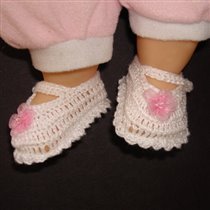 Crochet White Mary Jane w Pink Daisy & Bead c