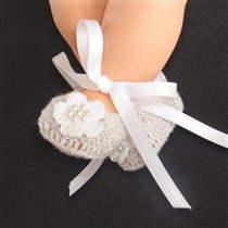 Crochet Silver Ballet Mary Jane  w White Daisy & Pearls b