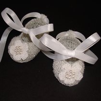 Crochet Silver Ballet Mary Jane  w White Daisy & Pearls a