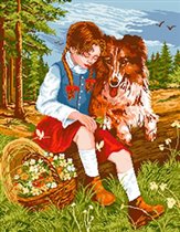 Девочка с собакой в лесу