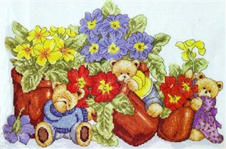 Teddies and flowerpots