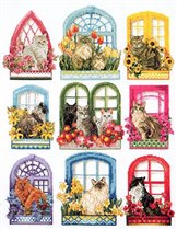 Vermillion Stitchery 'Flower Box Cats Chartpack'