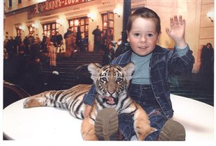Это настоящий тигр. Живой, только маленький. Мы ездили в цирк.
