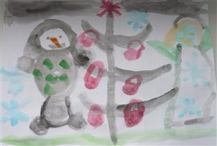 Новогодний рисунок 'Снеговик Настенька и Снегурочка'
