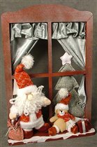 Окно декор. Санта с медведем (ткань, дерево), 33х12,5хH46 см