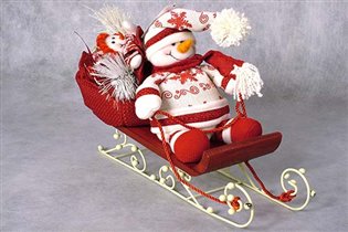 Мягкая игрушка 'Снеговик' на санках (ткань), 25 см