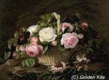 GK 1199 A Basket of Pink and White Roses