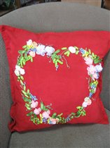 Подушка - ленточно-цветочное сердечко