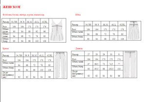 женская размерная сетка