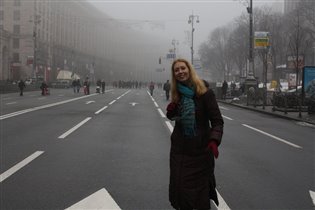Пешеходный Крещатик в тумане