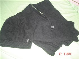 шапка с напуском+шарф. черный цвет.бантики в страз