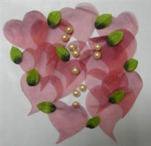 Сердечки из органзы с бусинами и листиками, 6+8 см