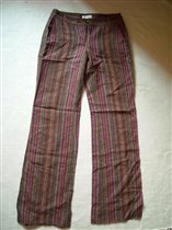 Льняные коричневые брюки в полоску