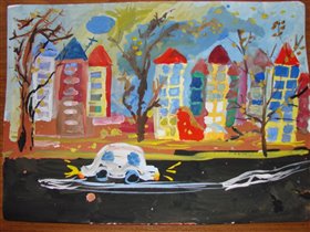 Осенний город (гуашь)