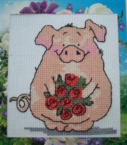 045 Свинка с цветами (Журнал Вышиваю крестиком)
