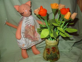 Декупажная ваза и фельтовые цветы