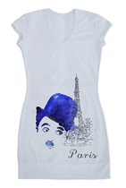 ФП1Б-0435	Футболка-платье белое с рисунком 'Париж'