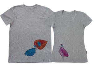 ФУ3ПС-0485 - Парные футболки серые Лазурные птички