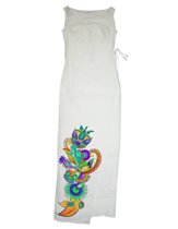 СА2Б-0438 - Платье-сарафан льняное белое Бирюзовое