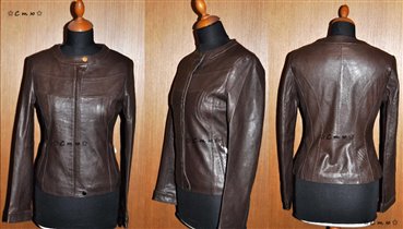 Кожаная куртка с круглым вырезом коричневого цвета