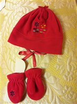 Комплект шапка + варежки, флис, 250 руб