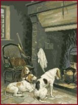 Two dogs near fire