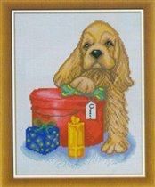 Спаниель с подарком