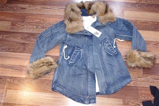 парка джинсовая на утеплителе-с мехом-44-3400