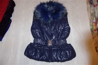 синяя жилетка натуральный мех-122-800