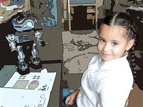 Амани и говорящий робот 'Электрон'