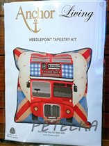 Red Bus on Union Jack Cushion Front (Anchor)