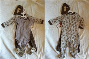 Carters overall+боди+штанишки обезьянки 6 и 9 мес