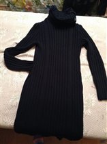 длинное чёрное шерстяное платье-лапша