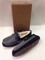 МАКАСЫ мужские серая кожа+черная замша+бантик