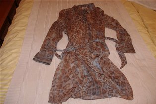 100%шелк-франция-удлин блузка с поясом-46-1400