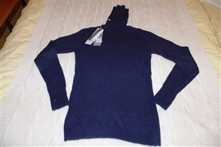 синий свитер сердечки с горлом-италия-М-800