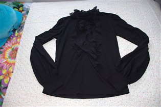 трикотажная блузка с жабо черная-44/46-500