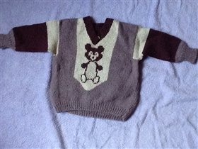 свитер с мишкой шерстяной, самовязаный