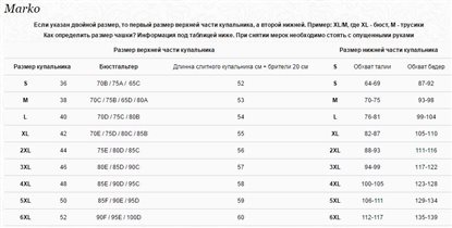 марко размеры